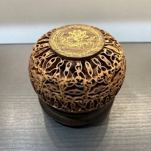 Handcraft Natural Dried Walnut Incense Burners Sandalwood Censer w/ Wood Holder